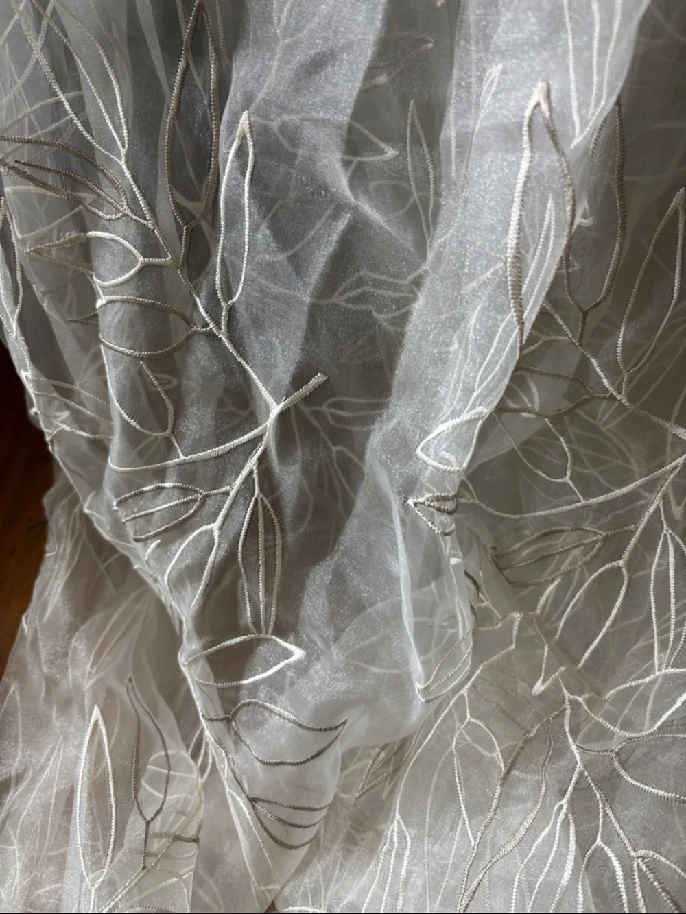 Sheer Embroidered Leaf Curtain Panel Set- Ivory 105” long 56” wide